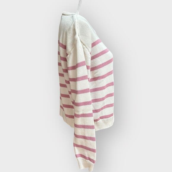 KULE Striped Organic Cotton Sweater Pink White Long Sleeve Size Large - Picture 3 of 9
